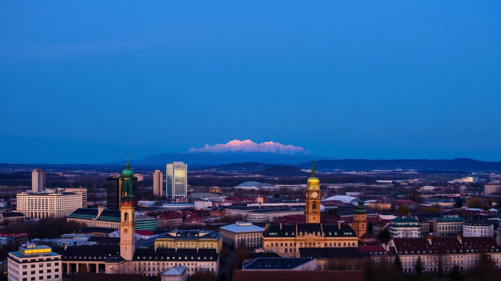 Munich skyline with the Alps in the background